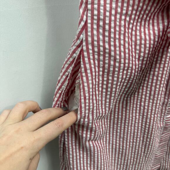 Vineyard Vines Red White Cotton Blend Searsucker V-Neck Collared Mini Dress 4 - Picture 5 of 6